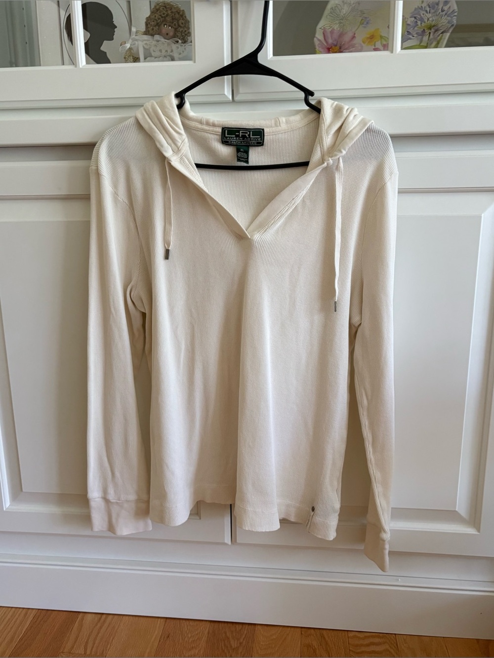 Vintage Lauren Ralph Lauren Active Ivory Waffle Knit Hoodie XL Y2K